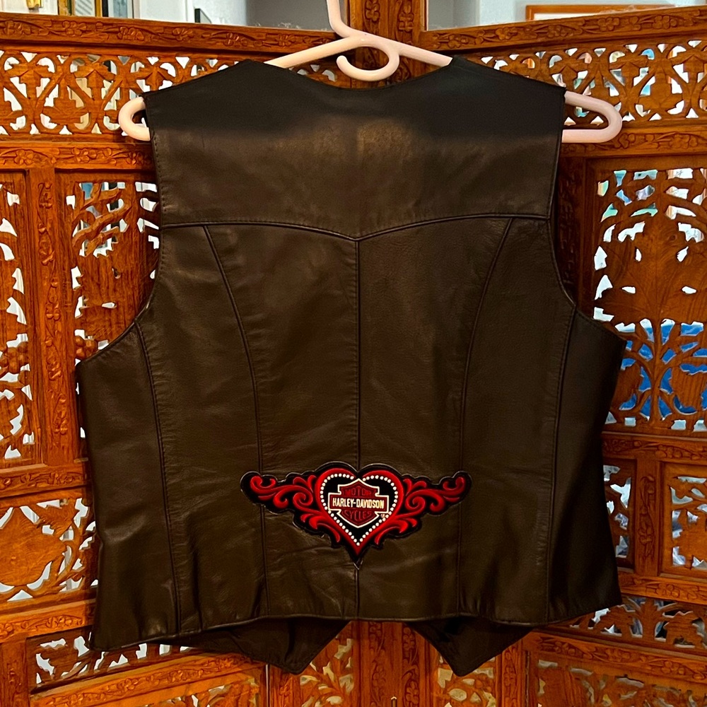 Black Leather Biker Vest with Harley Davidson Decal